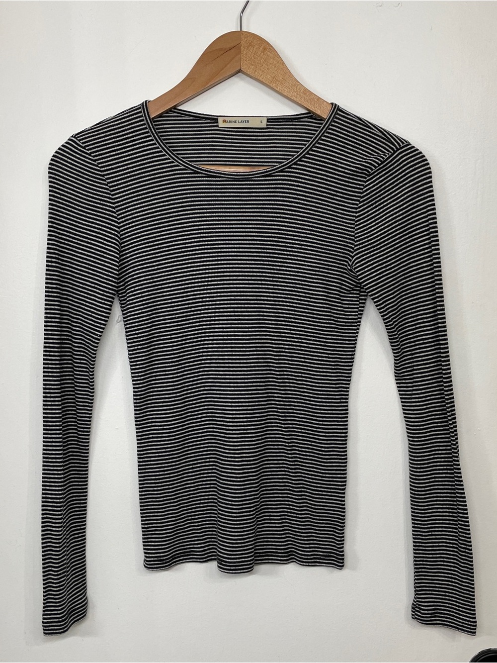 Marine Layer Black and White Striped Ribbed Long Sleeve Tee